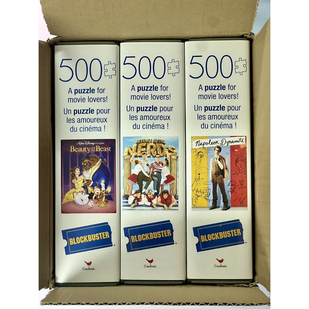 BLOCKBUSTER Puzzle Lot - 500 Piece Beauty/Beast Napoleon Dynamite Revenge/Nerds